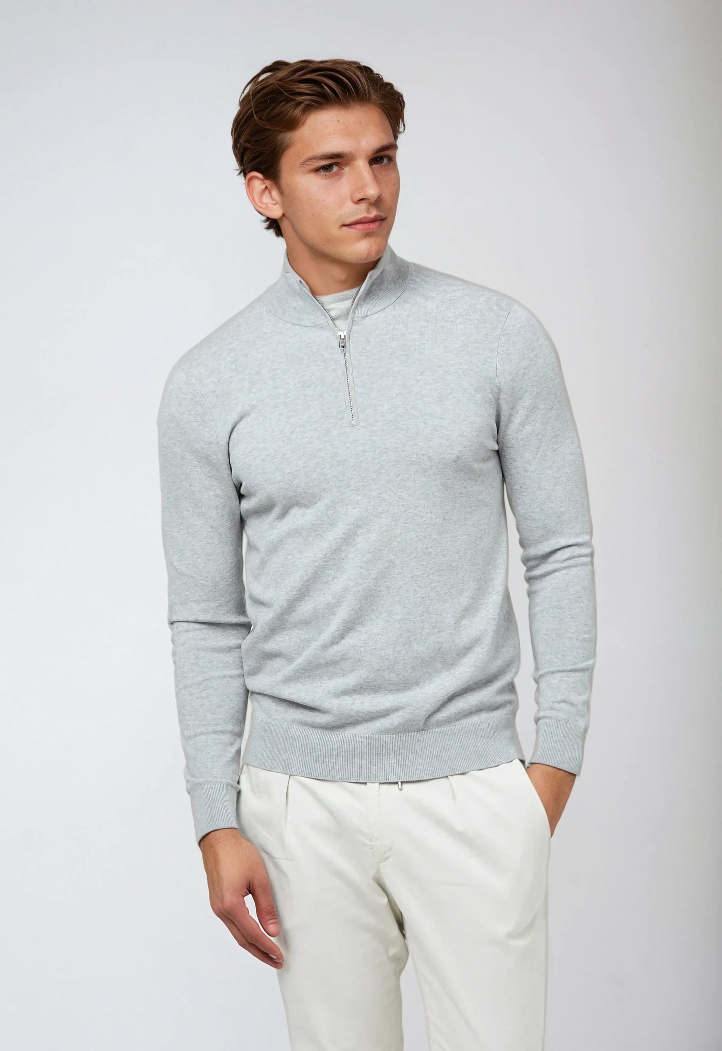 Halv-zip sweater – Lysegrå