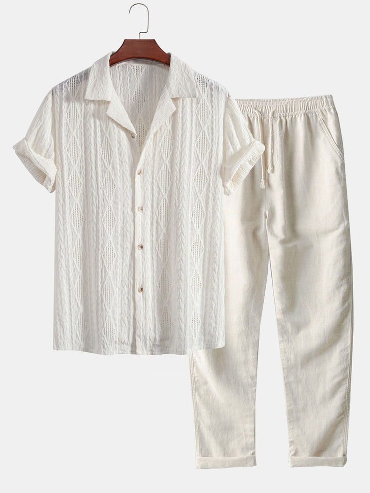 Geometrisk Jacquard skjorte og linnedbuksesæt