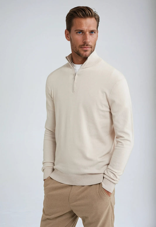 Halv-zip sweater – Beige