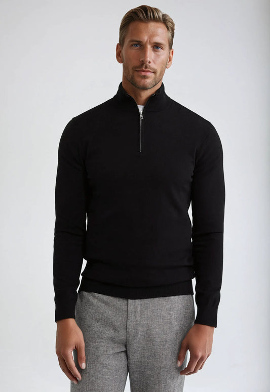 Halv-zip sweater – sort