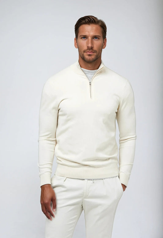 Essential Half Zip Sweater - Hvid