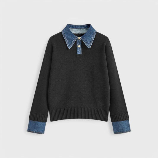 Tørklædesweater med denimkrave til kvinder